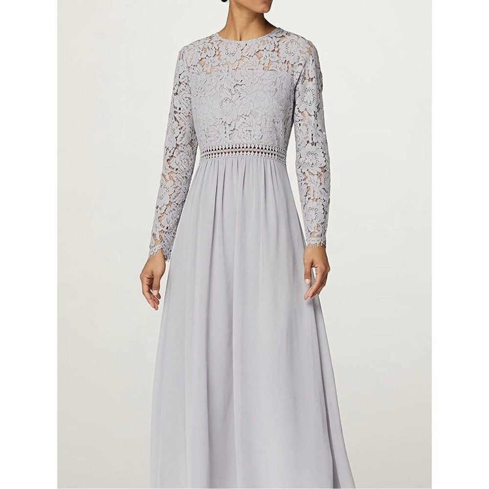 TRUTH & FABLE Womens Long Sleeve Lace Trim Bridesmaid Maxi Dress Gray Sz 3XL